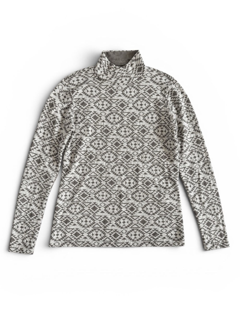 Duluth Trading CoolMax Aztec Print Pullover Turtleneck Top Gray Ivory Medium